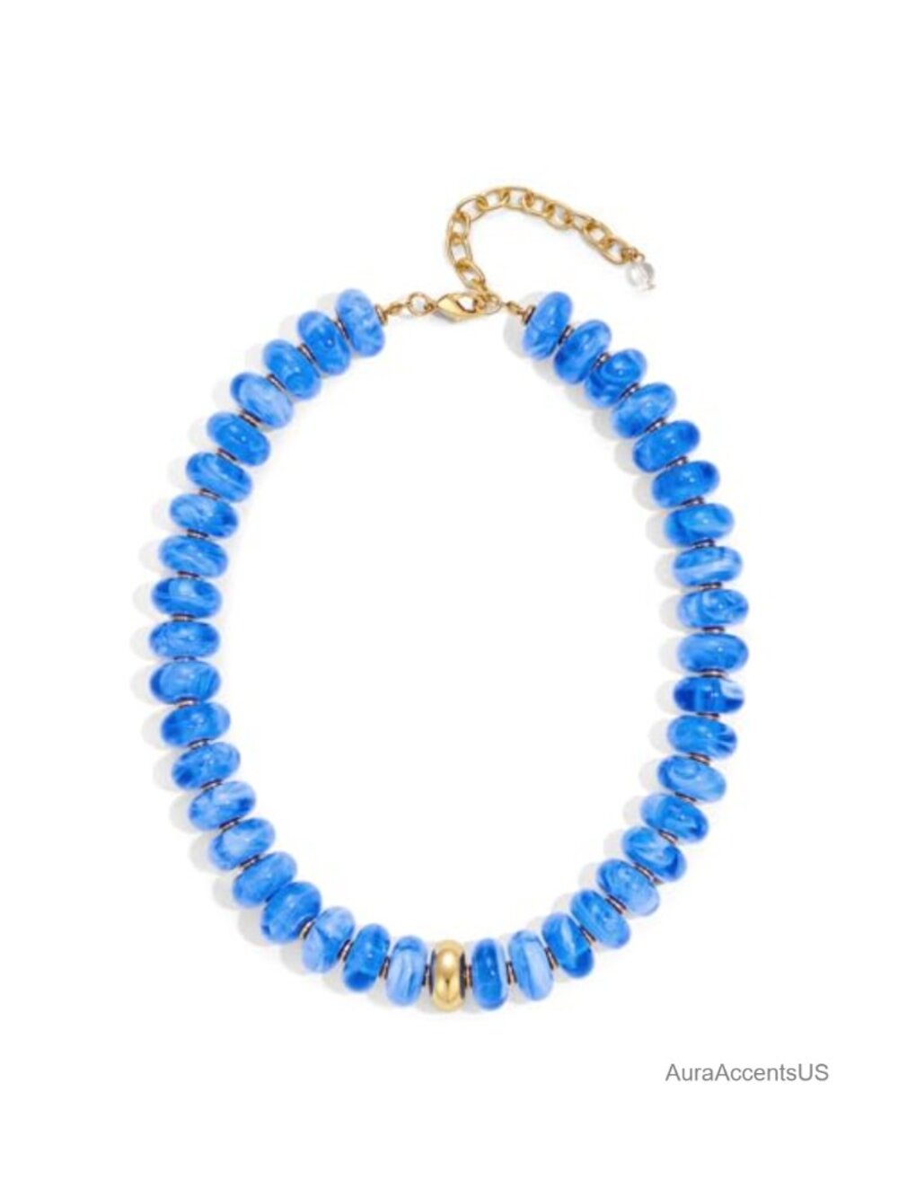 Chunky Heart Beaded Necklace, Gold Plated Statement Jewelry